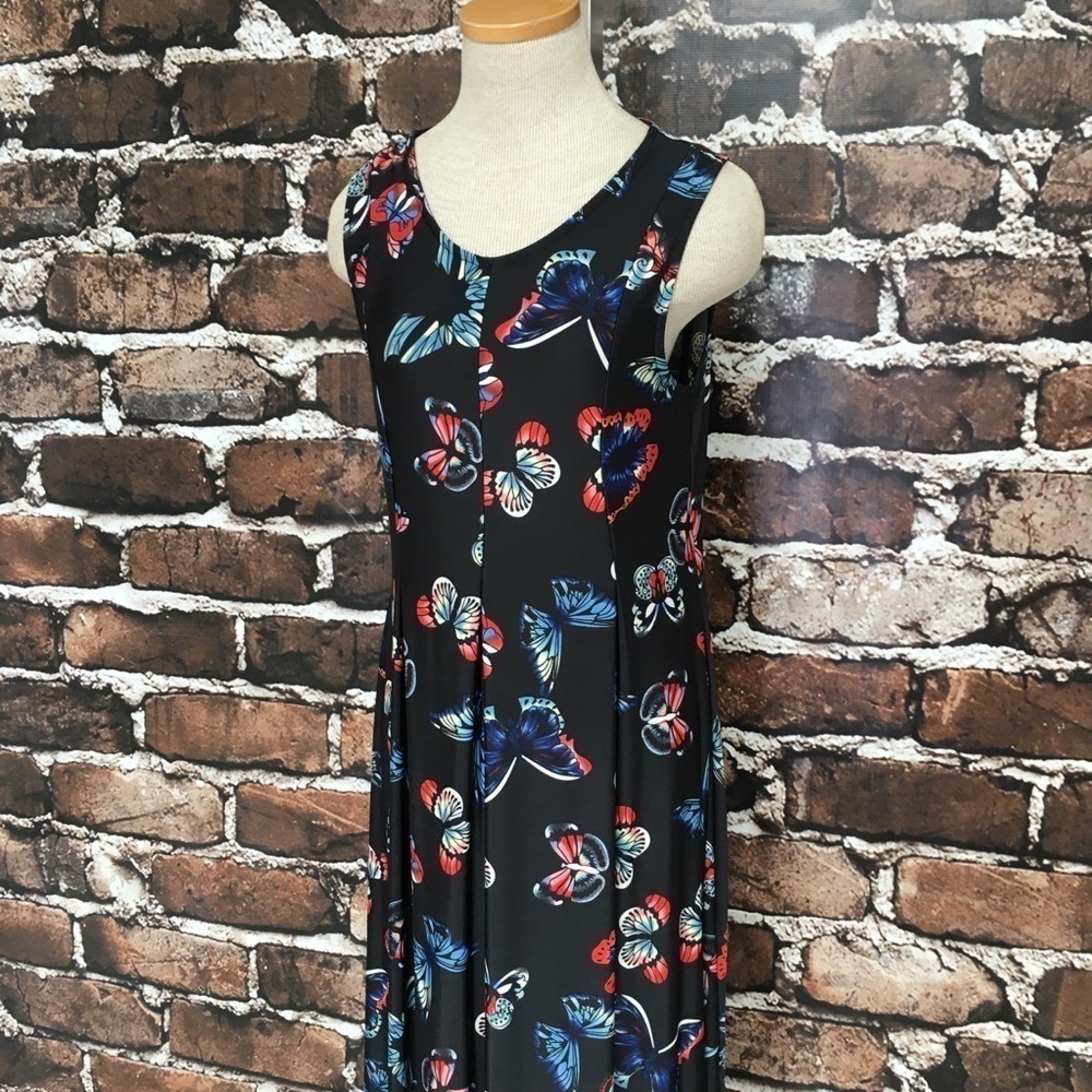 Reborn Dress Black Butterfly Sleeveless Pleated Maxi Small